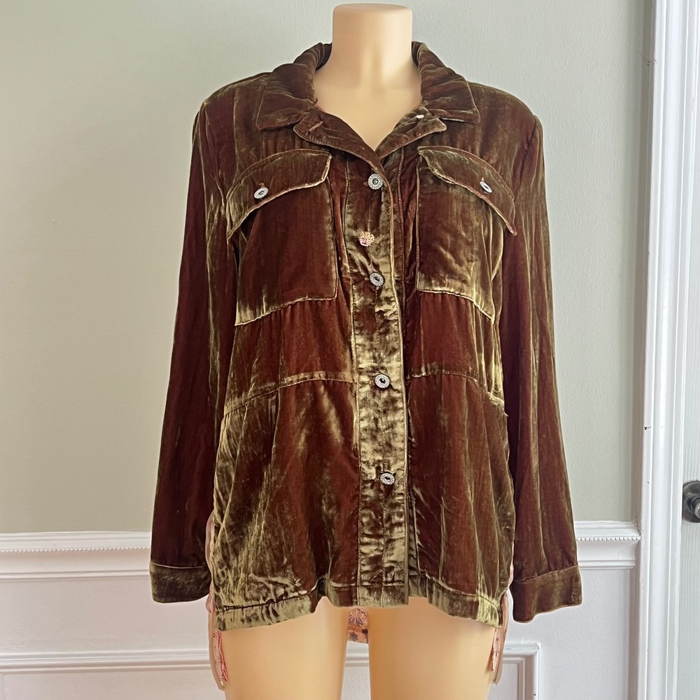 Feminine Womens Velvet Sheer Shirt Jacket Floral Sheer Cozy Boho Shabby Chic - Picture 2 of 14